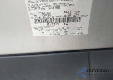 2015 Ford Taurus Limited z USA, uszkodzony, nr VIN 1FAHP2F83FG108691